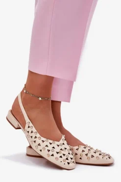 Best Boto Zdobione Baleriny Na Płaskim Obcasie Beżowe Nilarisela Beżowy