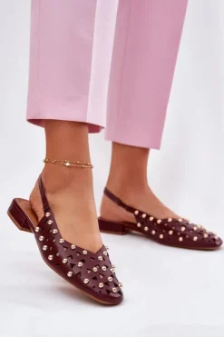 Boto Sandały Płaskie*Zdobione Baleriny Na Płaskim Obcasie Bordowe Nilarisela Czerwony