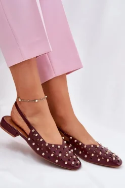 Boto Sandały Płaskie*Zdobione Baleriny Na Płaskim Obcasie Bordowe Nilarisela Czerwony