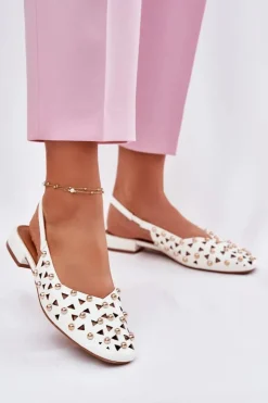 Damskie Boto Zdobione Baleriny Na Płaskim Obcasie Białe Nilarisela