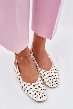 Damskie Boto Zdobione Baleriny Na Płaskim Obcasie Białe Nilarisela