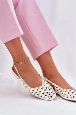 Damskie Boto Zdobione Baleriny Na Płaskim Obcasie Białe Nilarisela