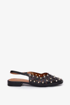 Best Boto Zdobione Baleriny Na Płaskim Obcasie Czarne Nilarisela