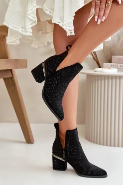 Boto Botki Na Obcasie|Botki Zamszowe*Zdobione Botki Damskie Na Obcasie Z Noskami W Szpic Czarne Fararia