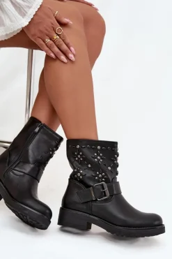 Boto Botki Ocieplane|Czarne Botki*Zdobione Botki Damskie Z Klamrą Czarne Mivana