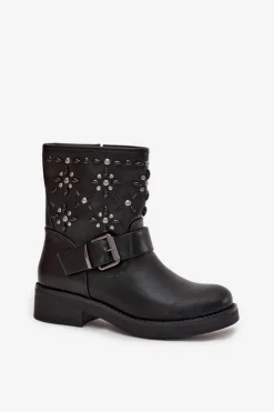 Boto Botki Ocieplane|Czarne Botki*Zdobione Botki Damskie Z Klamrą Czarne Mivana