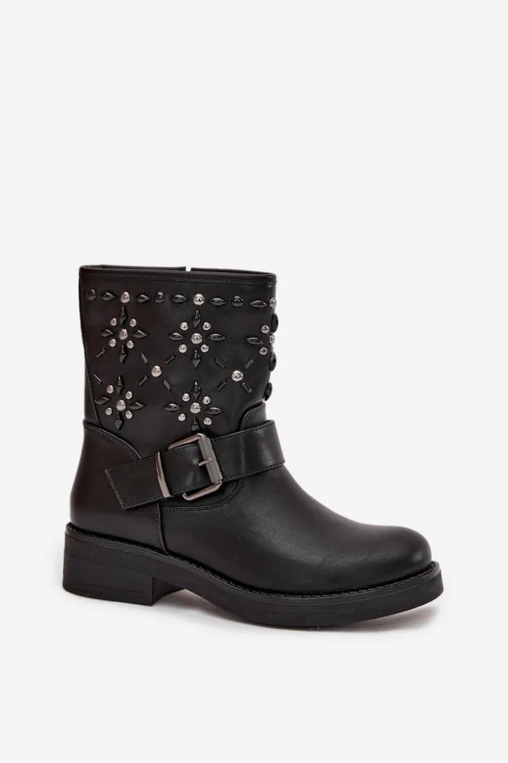 Boto Botki Ocieplane|Czarne Botki*Zdobione Botki Damskie Z Klamrą Czarne Mivana