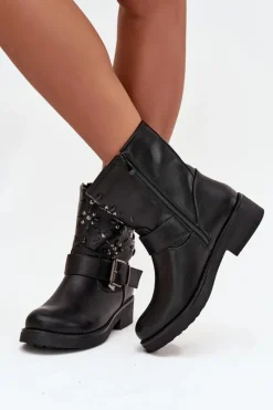 Boto Botki Ocieplane|Czarne Botki*Zdobione Botki Damskie Z Klamrą Czarne Mivana
