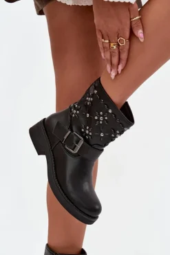 Boto Botki Ocieplane|Czarne Botki*Zdobione Botki Damskie Z Klamrą Czarne Mivana