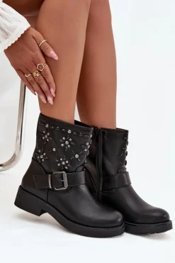 Boto Botki Ocieplane|Czarne Botki*Zdobione Botki Damskie Z Klamrą Czarne Mivana