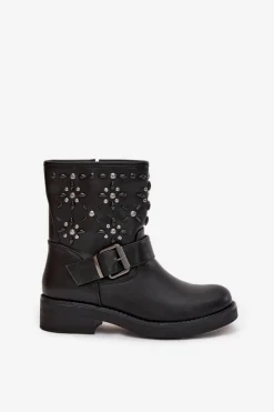 Boto Botki Ocieplane|Czarne Botki*Zdobione Botki Damskie Z Klamrą Czarne Mivana