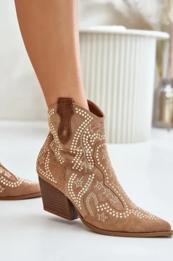 Hot Boto Zdobione Botki Kowbojki Na Obcasie Camel Kaivina