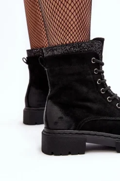 Damskie Boto Zdobione Botki Workery Damskie Na Suwak Czarne Santelia