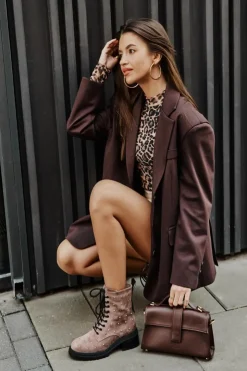 Damskie buty S.Barski Botki Ocieplane|Czarne Botki*Zdobione Botki Workery Damskie Ocieplane D&A MR880-017 Taupe Beżowy