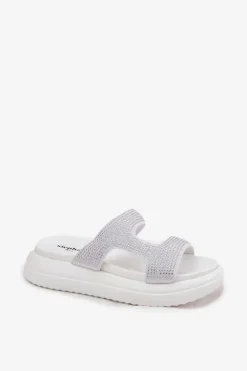 Damskie Boto Zdobione Klapki Damskie Na Platformie Białe Jestella