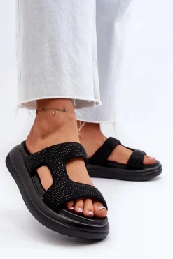 Boto Klapki Damskie Klasyczne*Zdobione Klapki Damskie Na Platformie Czarne Jestella Czarny