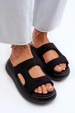 Boto Klapki Damskie Klasyczne*Zdobione Klapki Damskie Na Platformie Czarne Jestella Czarny