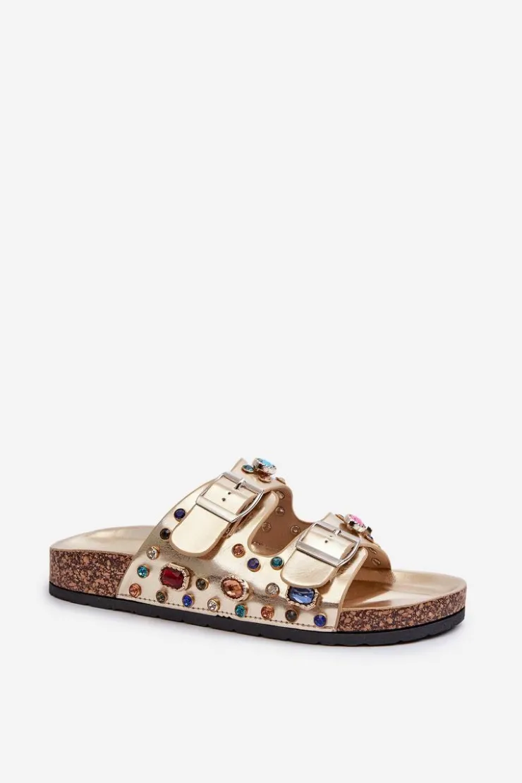 Damskie buty S.Barski Klapki Korkowe|Klapki Na Platformie*Zdobione Klapki Damskie Z Klamrami S.Barski MY121 Złote