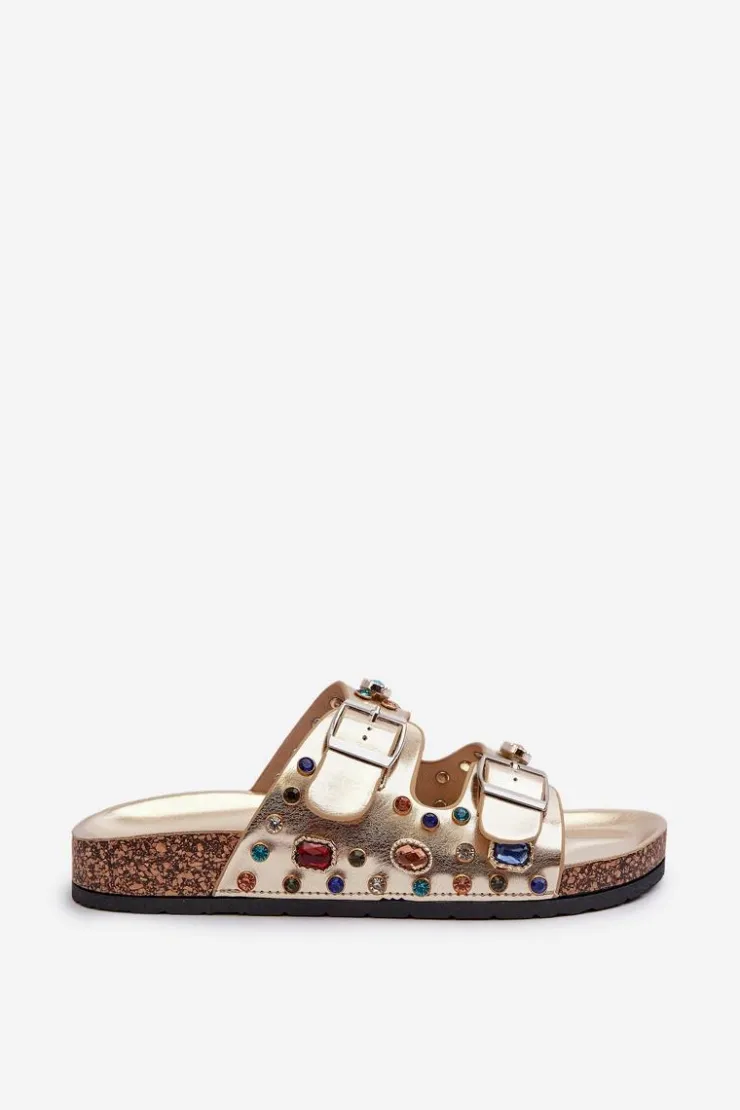 Damskie buty S.Barski Klapki Korkowe|Klapki Na Platformie*Zdobione Klapki Damskie Z Klamrami S.Barski MY121 Złote