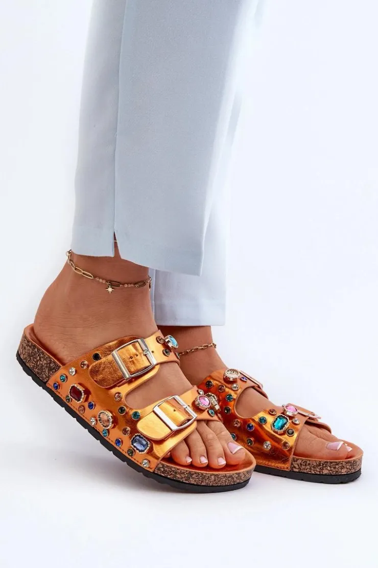 Damskie buty S.Barski Klapki Korkowe|Klapki Na Platformie*Zdobione Klapki Damskie Z Klamrami S.Barski MY121 Pomarańczowe Pomarańczowy