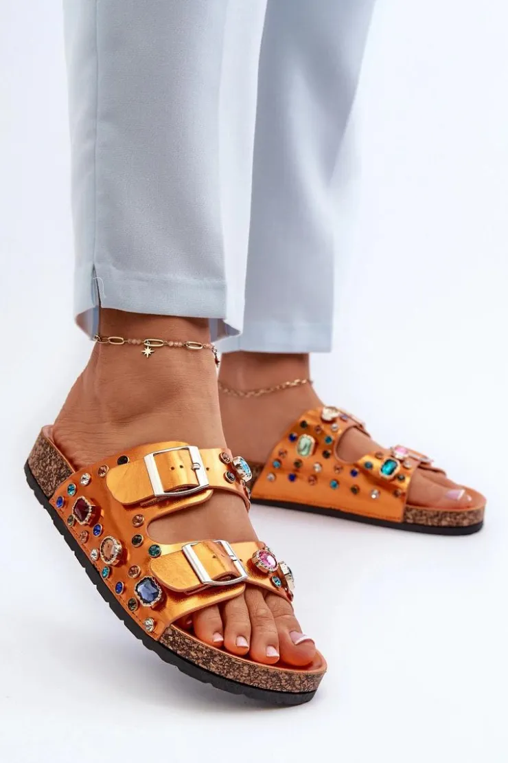 Damskie buty S.Barski Klapki Korkowe|Klapki Na Platformie*Zdobione Klapki Damskie Z Klamrami S.Barski MY121 Pomarańczowe Pomarańczowy