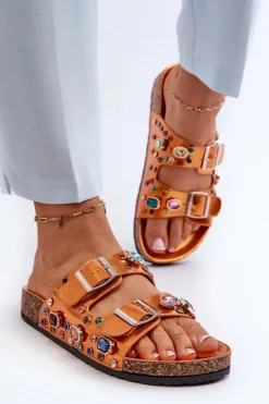 Damskie buty S.Barski Klapki Korkowe|Klapki Na Platformie*Zdobione Klapki Damskie Z Klamrami S.Barski MY121 Pomarańczowe Pomarańczowy