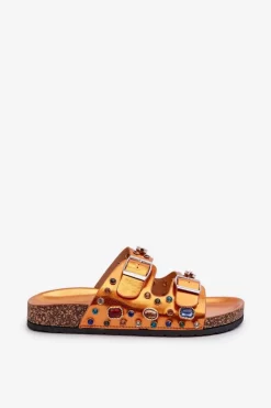 Damskie buty S.Barski Klapki Korkowe|Klapki Na Platformie*Zdobione Klapki Damskie Z Klamrami S.Barski MY121 Pomarańczowe Pomarańczowy