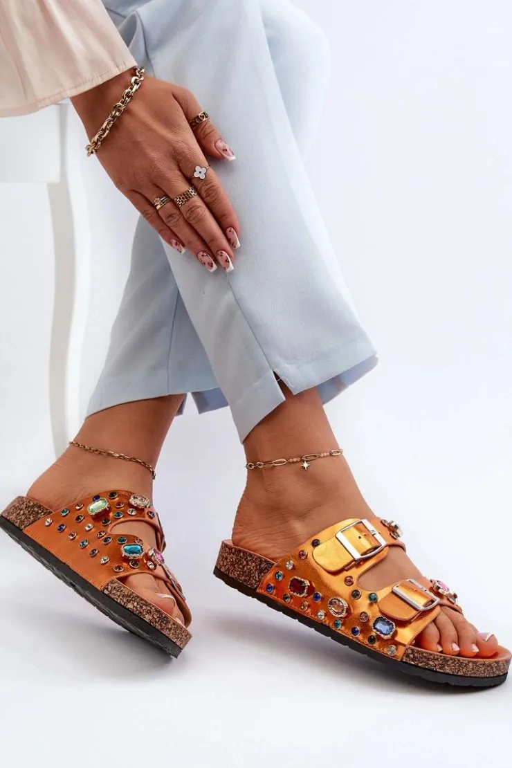 Damskie buty S.Barski Klapki Korkowe|Klapki Na Platformie*Zdobione Klapki Damskie Z Klamrami S.Barski MY121 Pomarańczowe Pomarańczowy