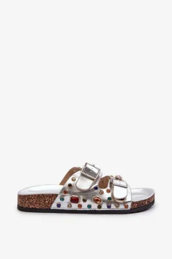 Sale Damskie buty S.Barski Zdobione Klapki Damskie Z Klamrami S.Barski MY121 Srebrne Srebrny