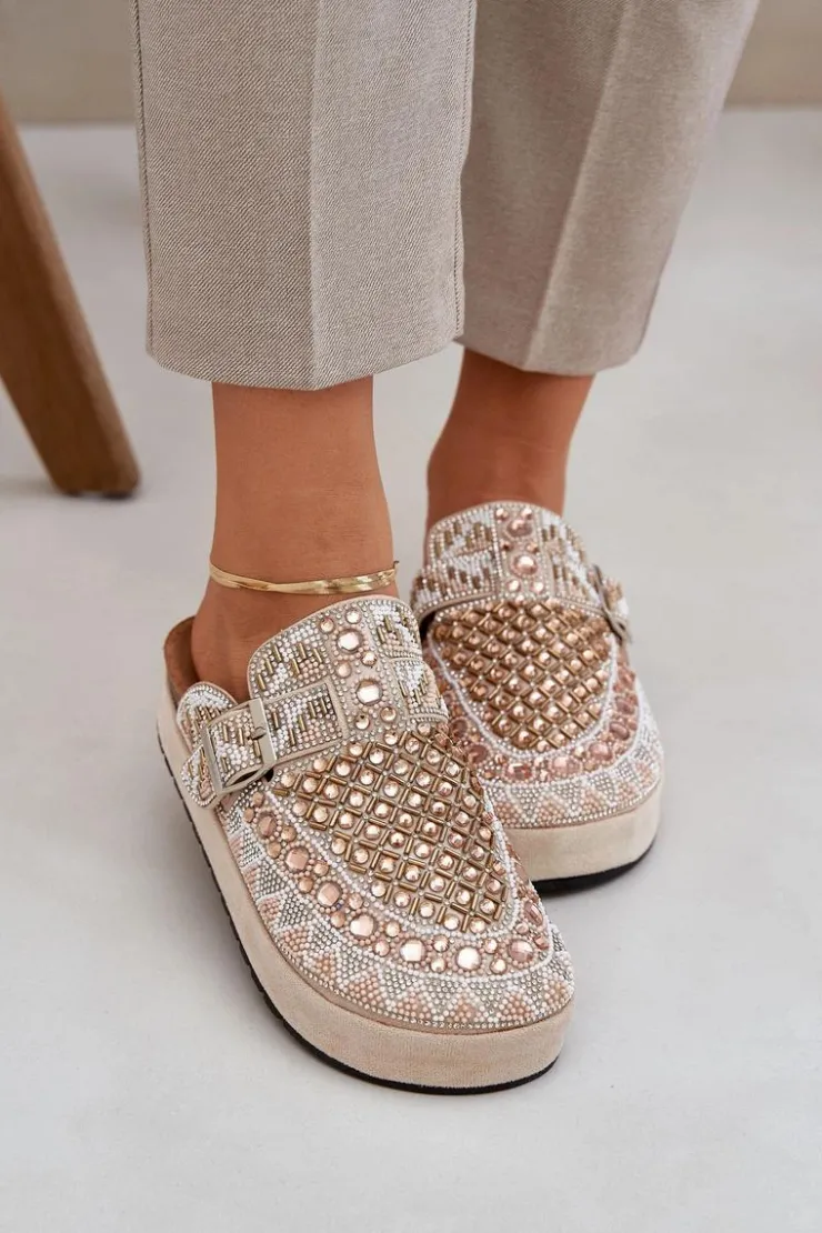 Damskie Boto Zdobione Klapki Na Platformie Beżowe Terfitra