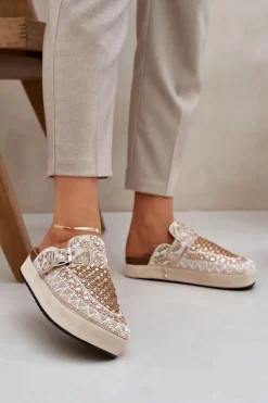 Damskie Boto Zdobione Klapki Na Platformie Beżowe Terfitra