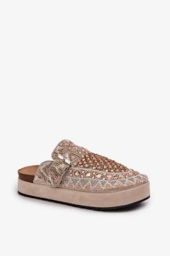 Damskie Boto Zdobione Klapki Na Platformie Beżowe Terfitra