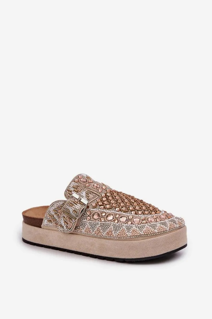 Damskie Boto Zdobione Klapki Na Platformie Beżowe Terfitra