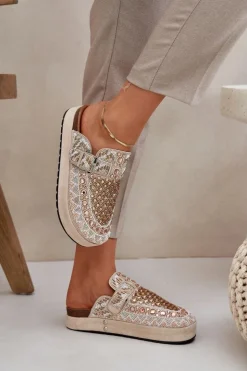 Damskie Boto Zdobione Klapki Na Platformie Beżowe Terfitra