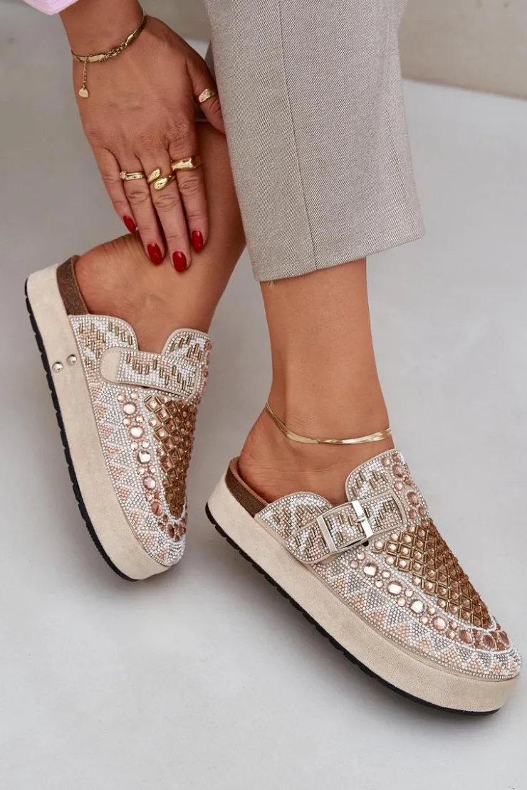 Damskie Boto Zdobione Klapki Na Platformie Beżowe Terfitra