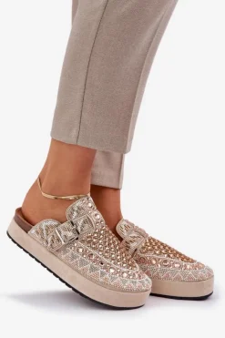 Damskie Boto Zdobione Klapki Na Platformie Beżowe Terfitra