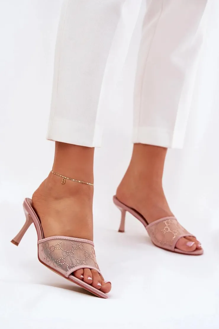 Damskie Boto Zdobione Klapki Na Szpilce Szampańskie Ennoriel