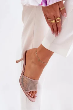 Damskie Boto Zdobione Klapki Na Szpilce Szampańskie Ennoriel