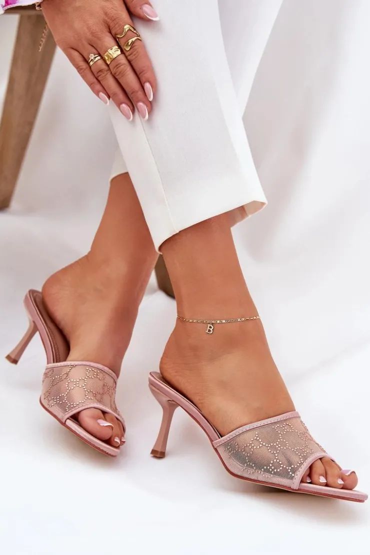 Damskie Boto Zdobione Klapki Na Szpilce Szampańskie Ennoriel