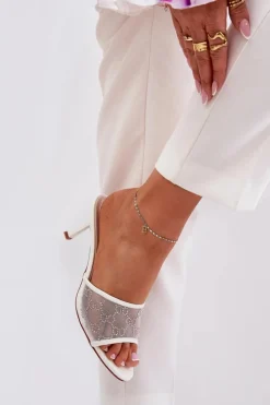 Damskie Boto Zdobione Klapki Na Szpilce Białe Ennoriel