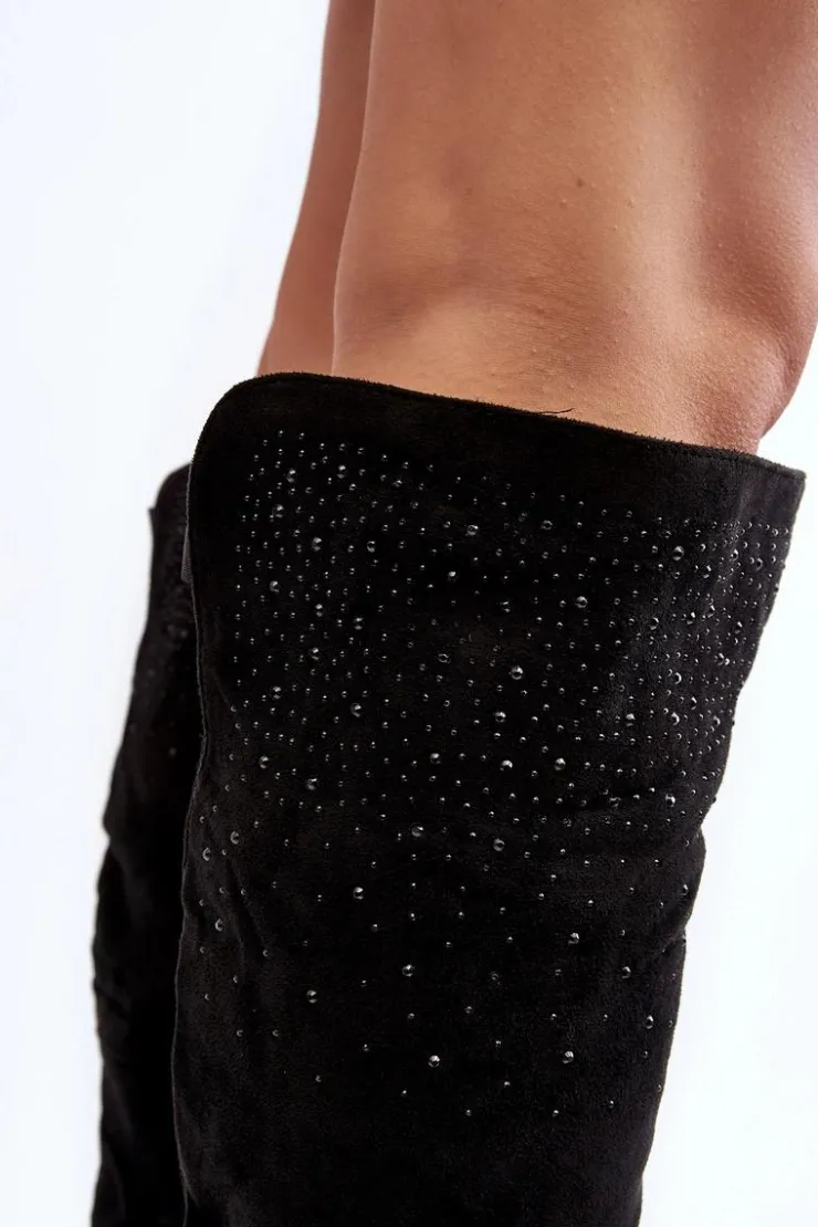 Damskie Boto Zdobione Kozaki Damskie Za Kolano Na Płaskim Obcasie Czarne Cintya