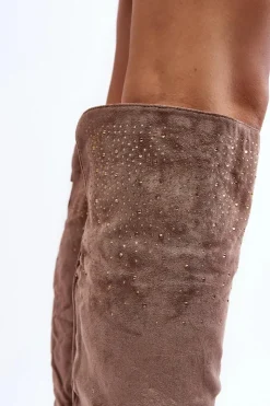 Boto Kozaki Płaskie|Kozaki Zamszowe*Zdobione Kozaki Damskie Za Kolano Na Płaskim Obcasie Beżowe Cintya