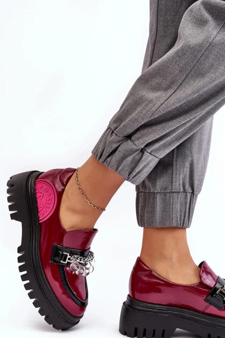 Maciejka Półbuty Skórzane|Mokasyny Damskie Skórzane*Zdobione Masywne Skórzane Półbuty Damskie 06294-15 Fuksja