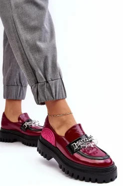 Maciejka Półbuty Skórzane|Mokasyny Damskie Skórzane*Zdobione Masywne Skórzane Półbuty Damskie 06294-15 Fuksja
