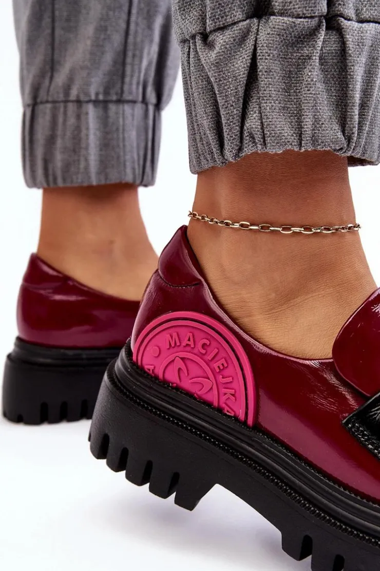 Maciejka Półbuty Skórzane|Mokasyny Damskie Skórzane*Zdobione Masywne Skórzane Półbuty Damskie 06294-15 Fuksja