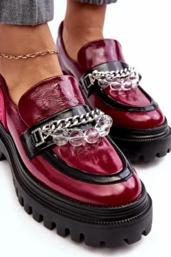 Maciejka Półbuty Skórzane|Mokasyny Damskie Skórzane*Zdobione Masywne Skórzane Półbuty Damskie 06294-15 Fuksja