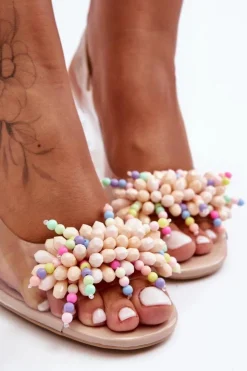 Best Damskie buty S.Barski Zdobione Modne Sandały Na Słupku Beżowe S.Barski MR1037-23