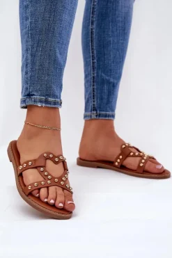 Damskie Boto Zdobione Płaskie Klapki Damskie Camel Adivrae