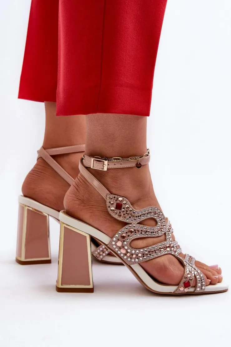 Damskie Damskie buty S.Barski Zdobione Sandały Damskie Na Słupku D&A CR952 Różowe