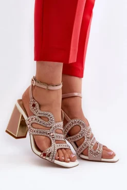 Damskie Damskie buty S.Barski Zdobione Sandały Damskie Na Słupku D&A CR952 Różowe